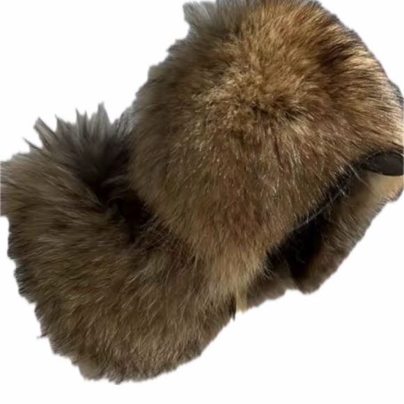 Luxurious Raccoon Brown Fur Trapper hat leather hat - Picture 2 of 3